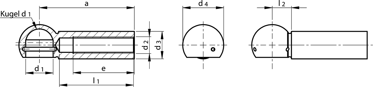 Dimensioned Drawing Ball Cups DIN 71805 Form B Long and Steel Version