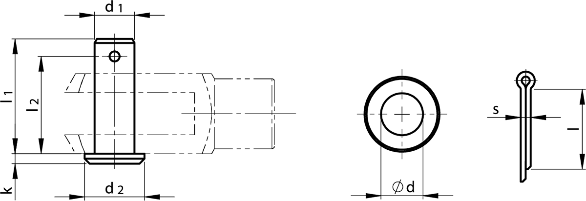 Dimensioned Drawing Cotter Bolts similar to DIN 1434 suitable for Clevis DIN 71752