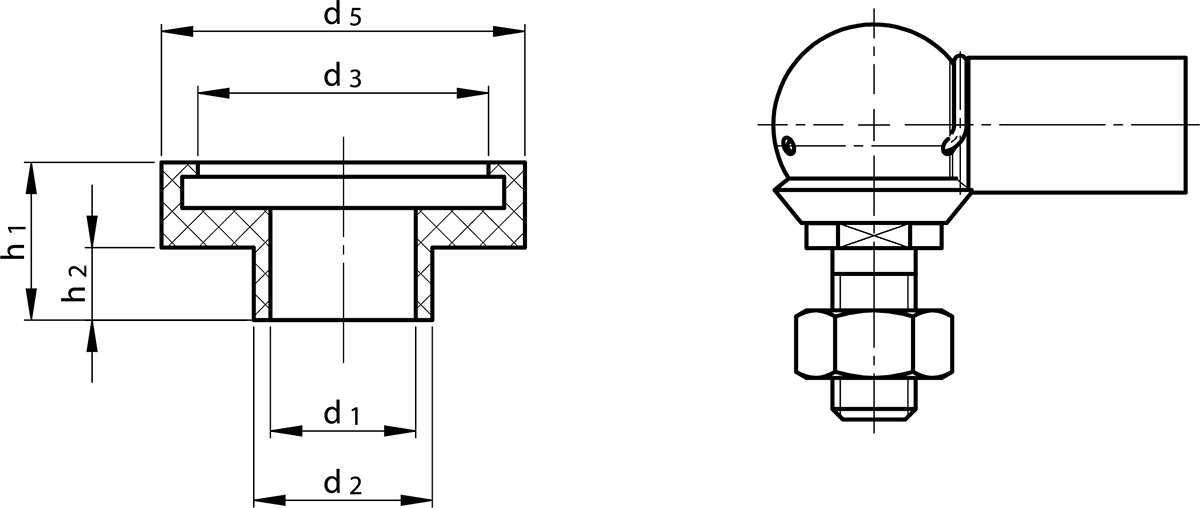 Maßzeichnung Dichtkappen aus Neoprene für Winkelgelenke nach DIN 71802